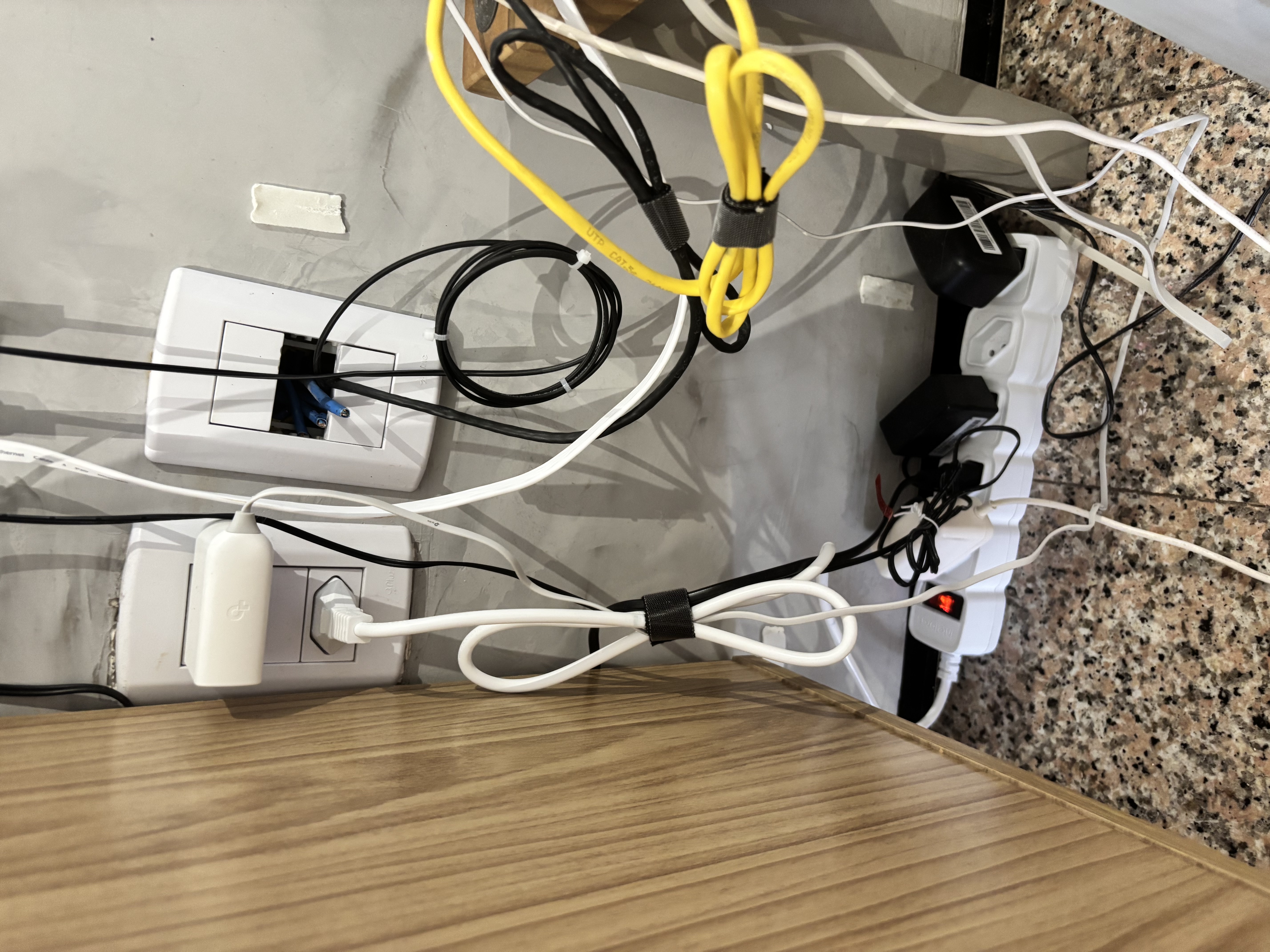 A tangle of network cables and gear