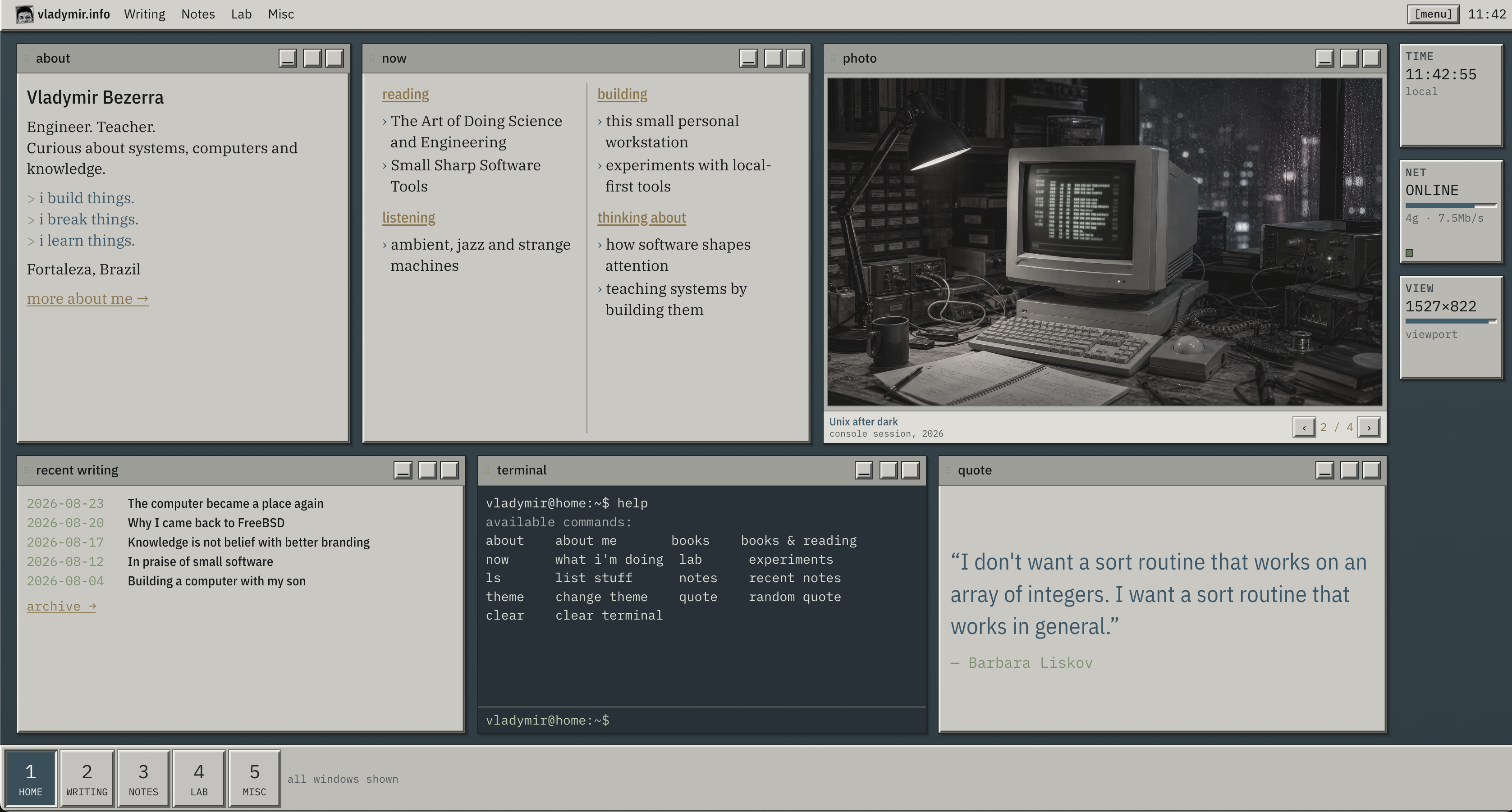 A screenshot of vladymir.info in the Workstation theme